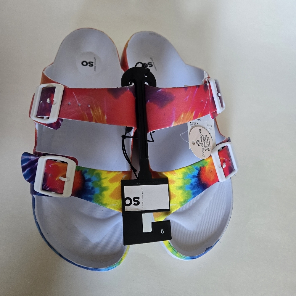 SO Passion Fruit Women’s Slide Sandals - Buckle Straps, Foam Footbed Size 9